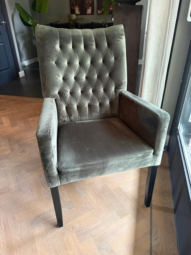 6 Groene eetkamerstoelen, Ophalen, Overige kleuren, Landelijk hotel chique eclectisch, Zo goed als nieuw