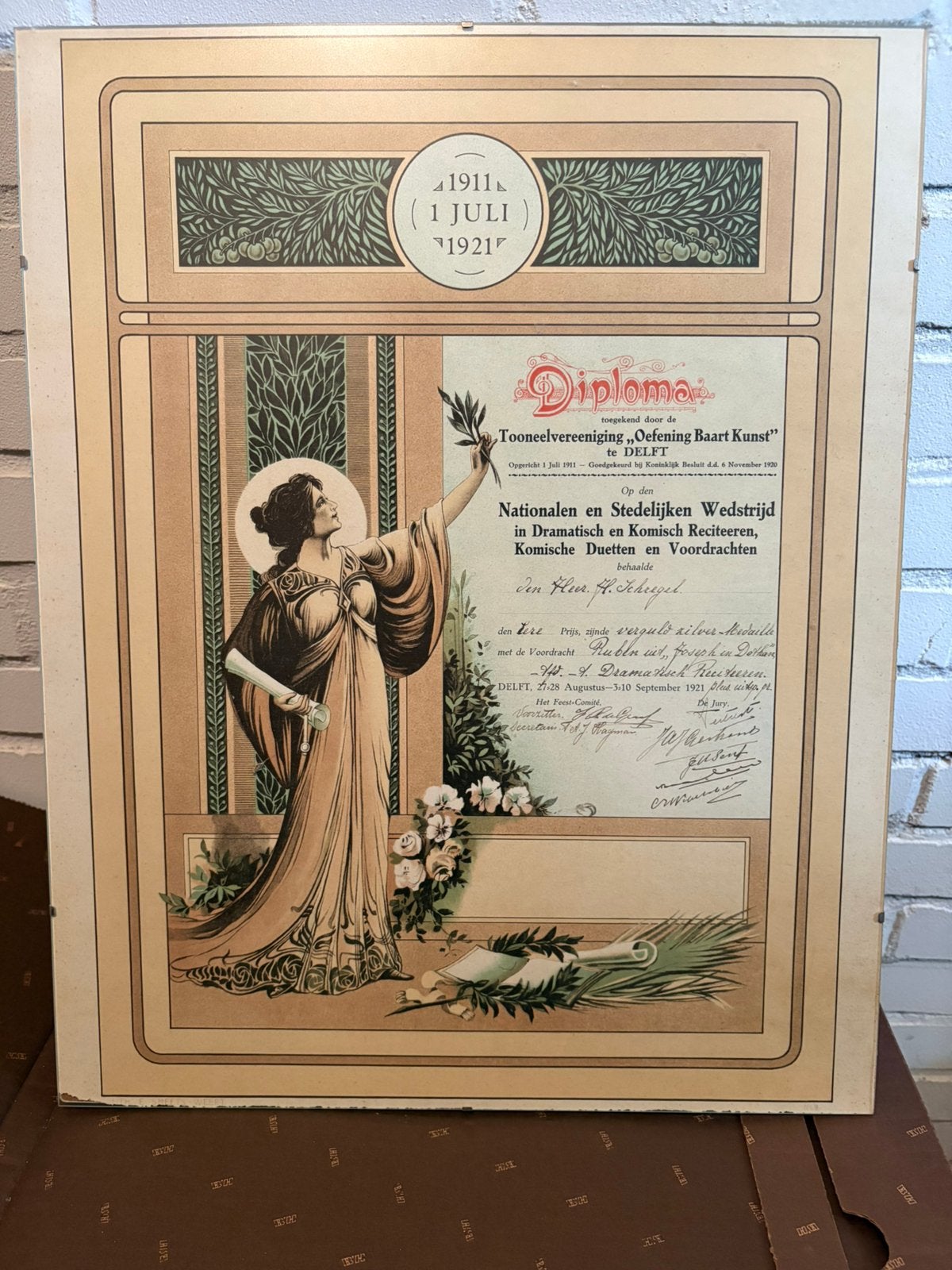 Diploma toneelvereniging Oefening baart kunst uit 1921, Tickets en Kaartjes, Theater | Toneel, Dans en Opera, Eén persoon