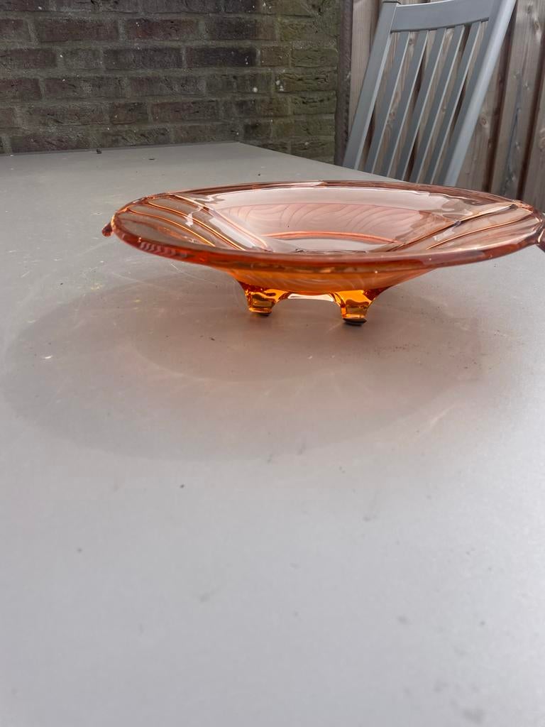 Oranje glazen fruitschaal, Antiek en Kunst, Ophalen of Verzenden