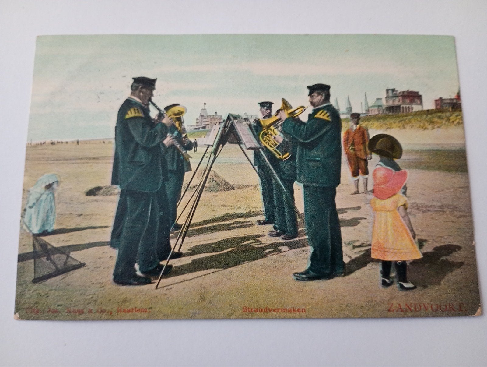 Zandvoort Muzikanten op het Strand 1906, Ophalen of Verzenden, Voor 1920, Gelopen, Noord-Holland
