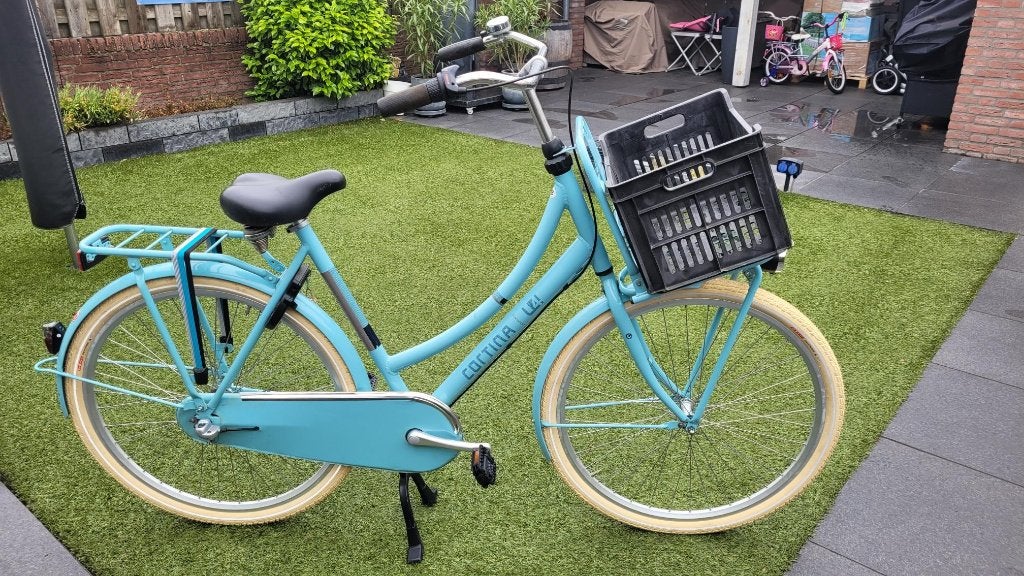 Mooie Cortina U4 turquaseblauw Damesfiets, Terugtraprem, Versnellingen, 56 cm of meer, Zo goed als nieuw
