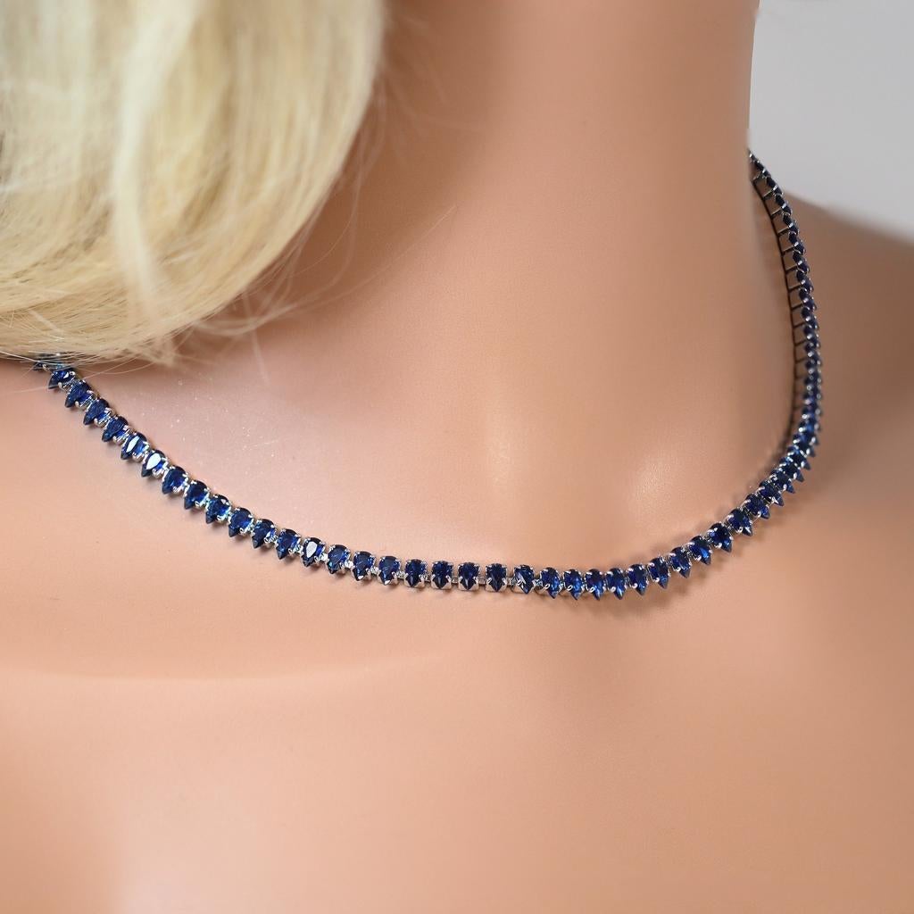 Nieuwe ketting met blauwe strass 30+15 cm., Overige materialen, Verstelbaar, Blauw, Nieuw