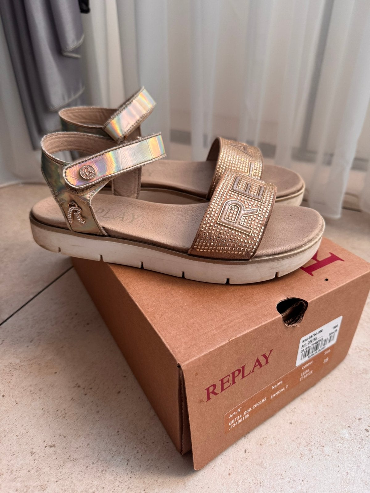 Kinder sandalen merk replay maat 38, Ophalen of Verzenden, Zo goed als nieuw, Meisje