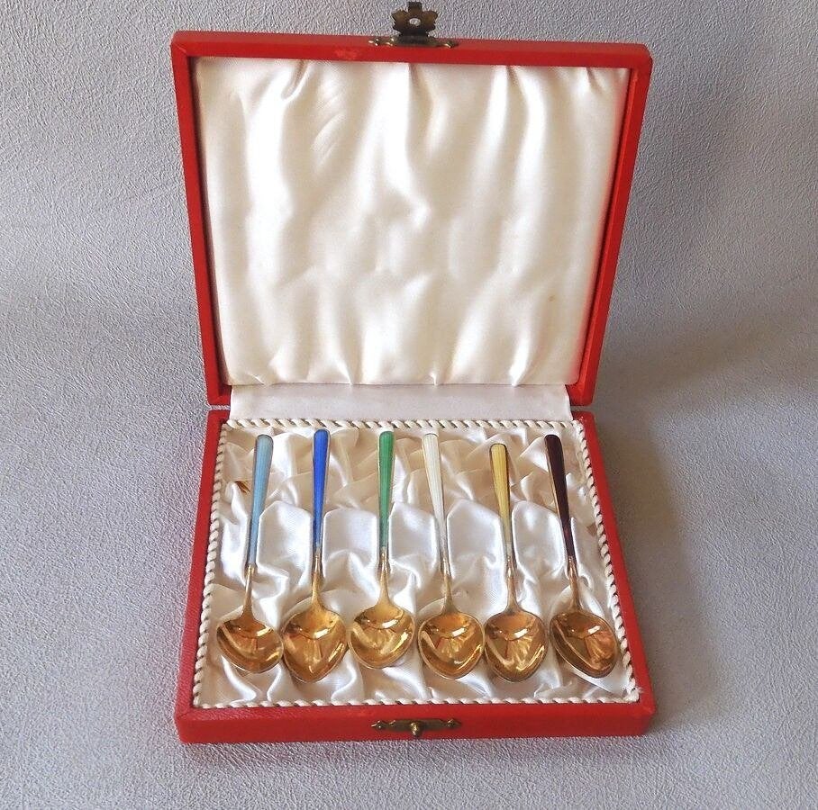 Deens zilver en geëmailleerde theelepels, Ophalen of Verzenden, Zilver
