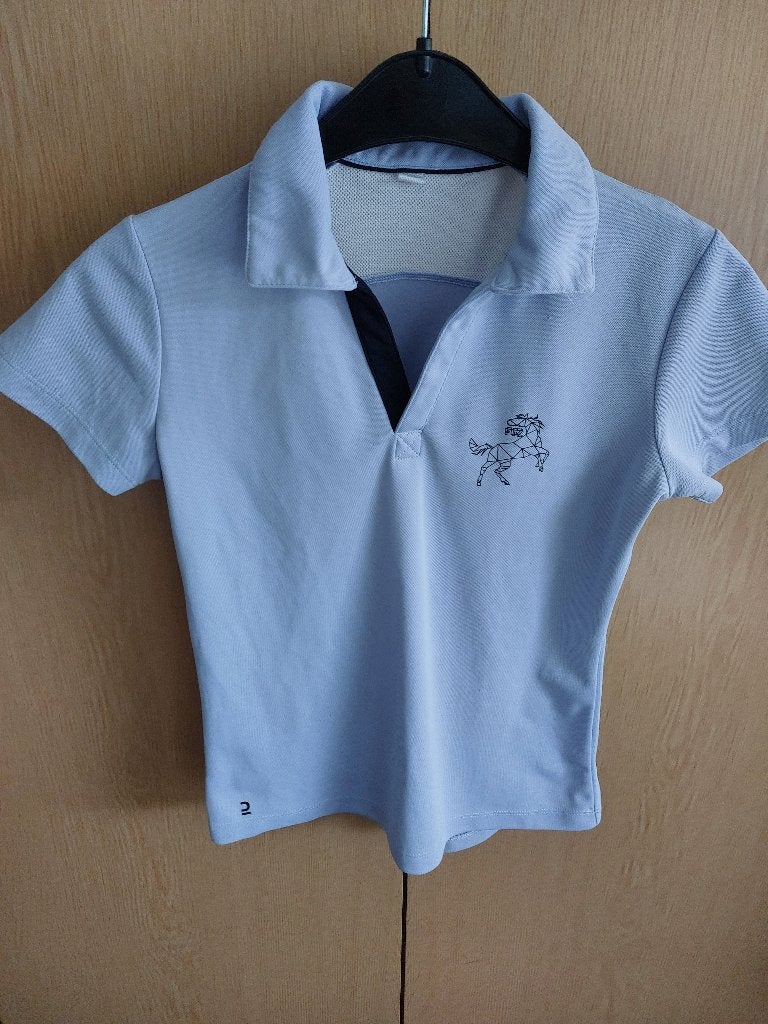 paardrij T shirt lichtblauw,  Fouganza, vermoedelijk mt. 164, Dieren en Toebehoren, Paardrijkleding, Blauw, Kinderen, Dressuur