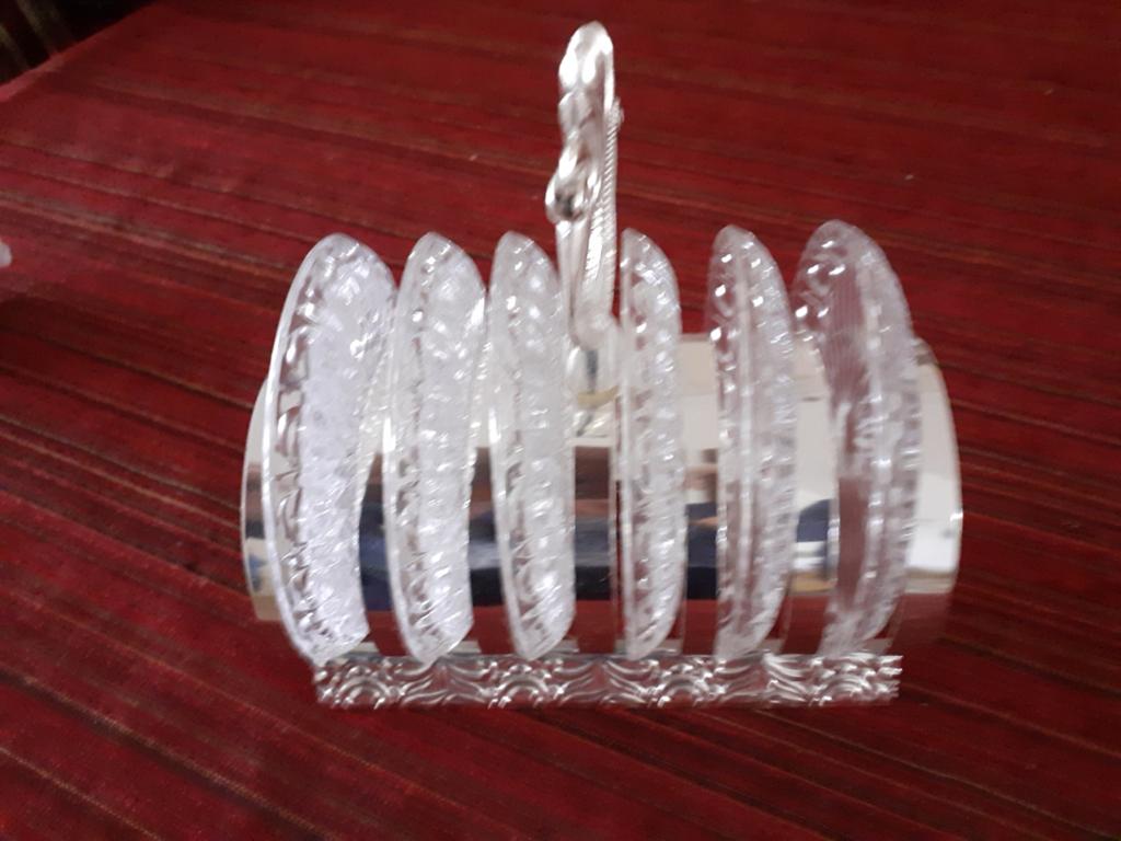 Zilver kleurige houder met 6 onderzeters, Ophalen of Verzenden, Glas of Kopje