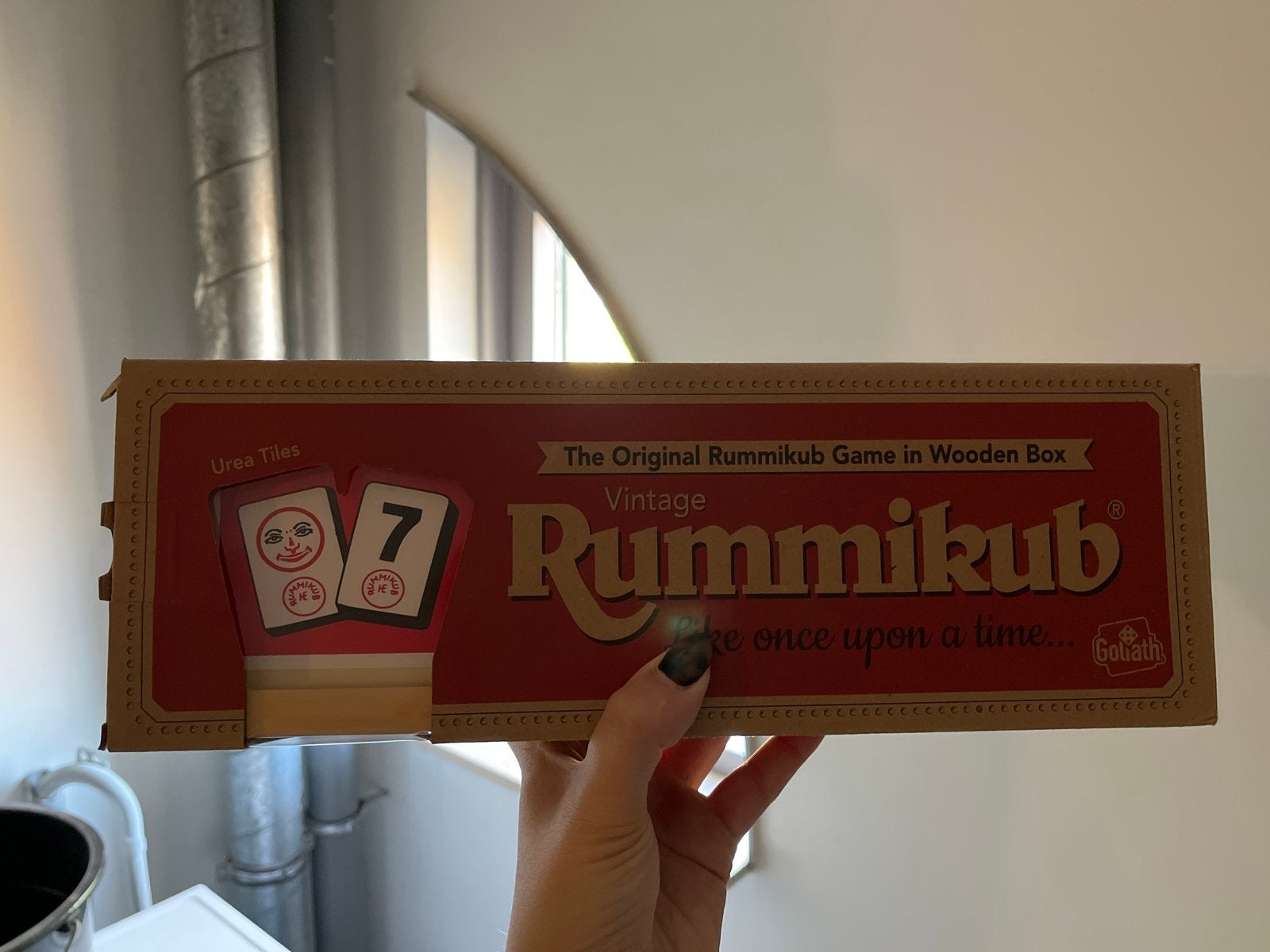 Vintage Rummikub spel in houten doos - Goliath, Drie of vier spelers, Ophalen of Verzenden, Gebruikt