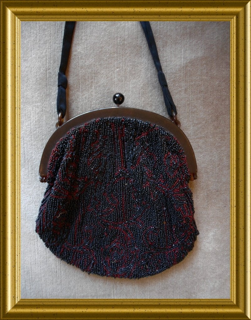Antiek tasje met kraaltjes, kralentasje, Antiek en Kunst, Ophalen of Verzenden
