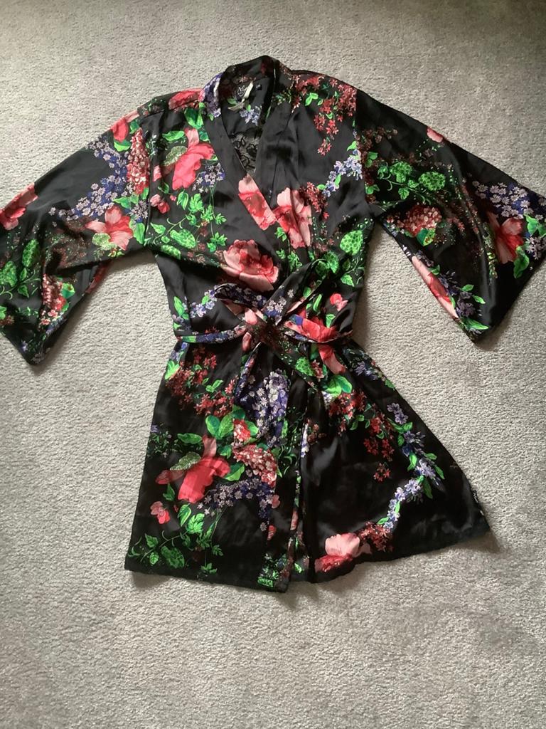 Night Watcher Kimono Badjas L/XL - Bloemenprint, Ophalen of Verzenden, Zwart, Nachtkleding