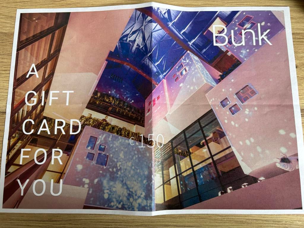 Bunk gift card twv 150 euro, Eén persoon, Cadeaubon