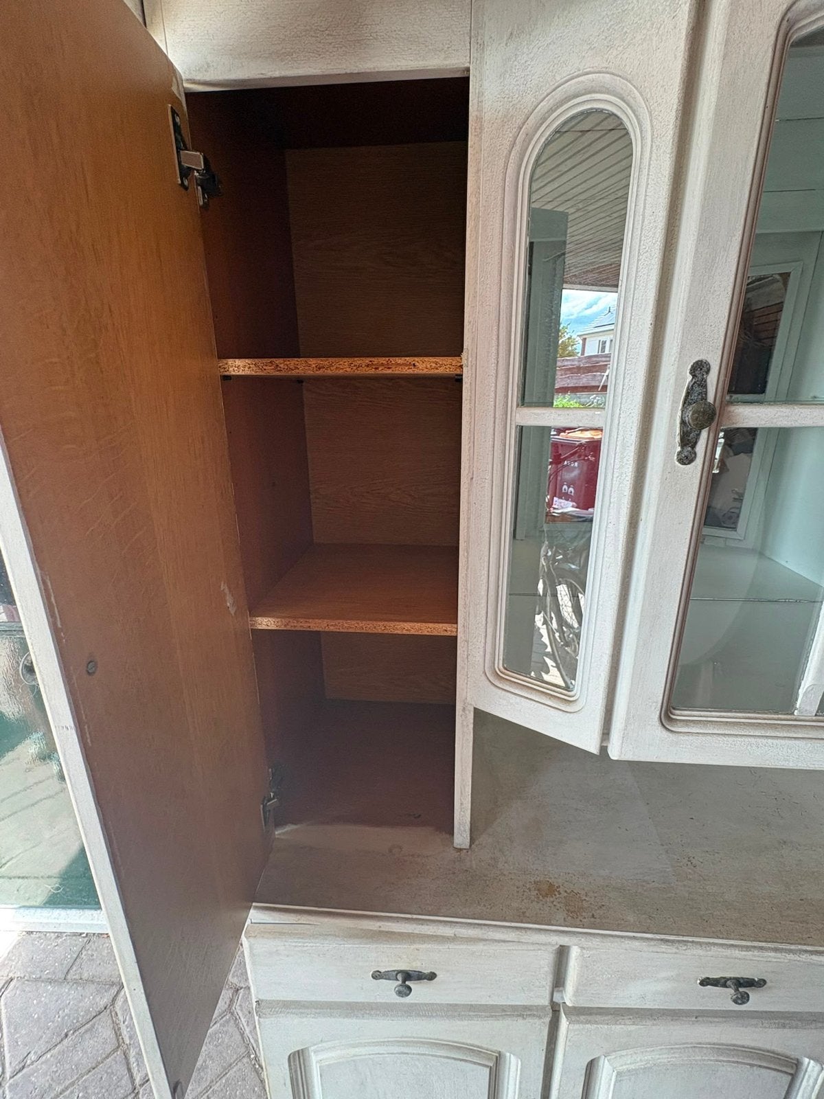 Vintage buffetkast met vitrine en lades, Ophalen, Gebruikt, 100 tot 150 cm, Met lade(s)