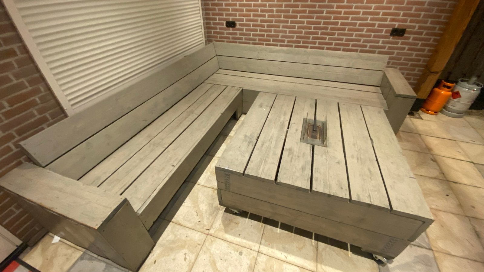 Zelfbouw Steigerhouten Loungeset met Bio-ethanol Haard, Ophalen, Gebruikt, Meer dan 8 zitplaatsen, Steigerhout