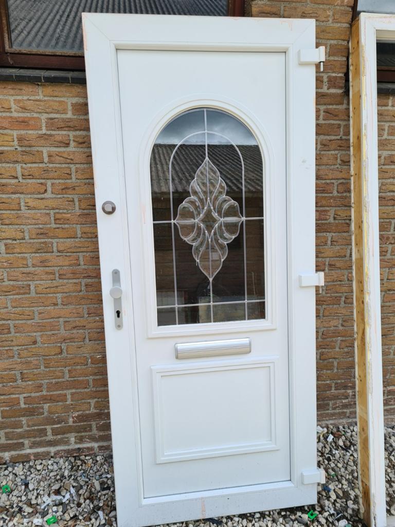 Kunststof voordeur met glas in lood, Ophalen, Gebruikt, 80 tot 100 cm, Buitendeur