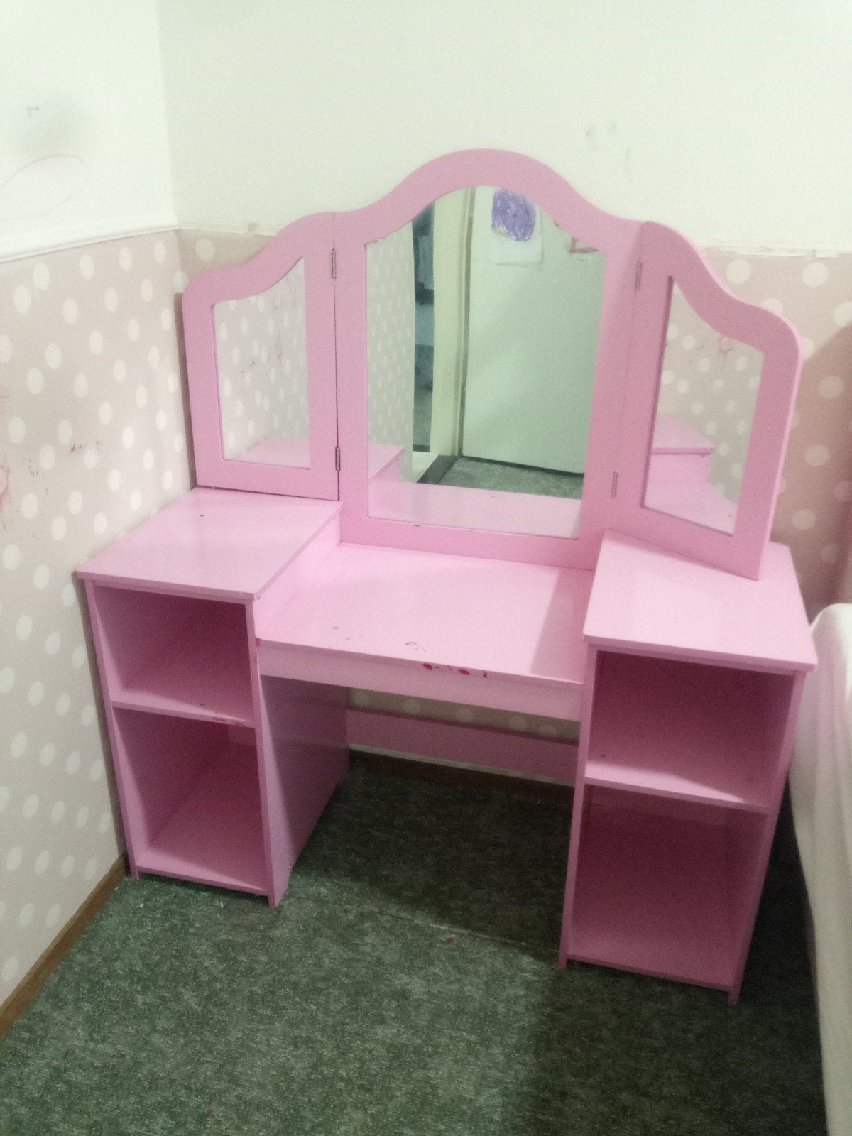 Roze kaptafel met spiegel, Ophalen, Gebruikt