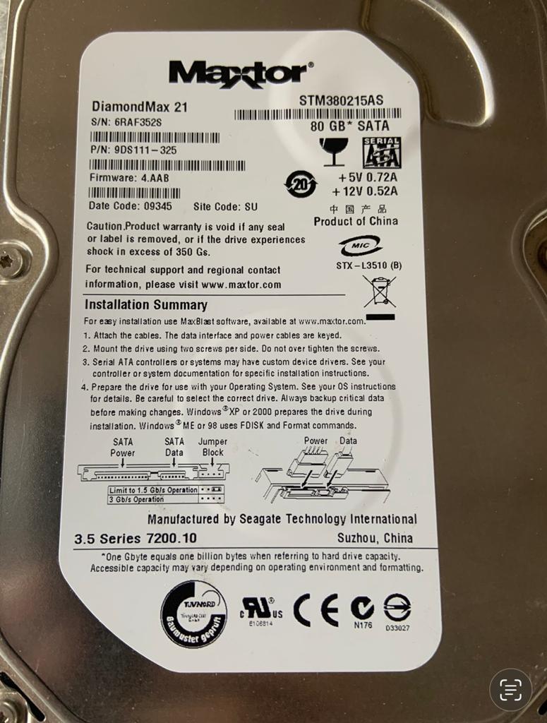 Maxtor Diamond Max 21 STM380215AS Series 3.5" 80GB SATA 80, SATA, Ophalen of Verzenden, Zo goed als nieuw, H