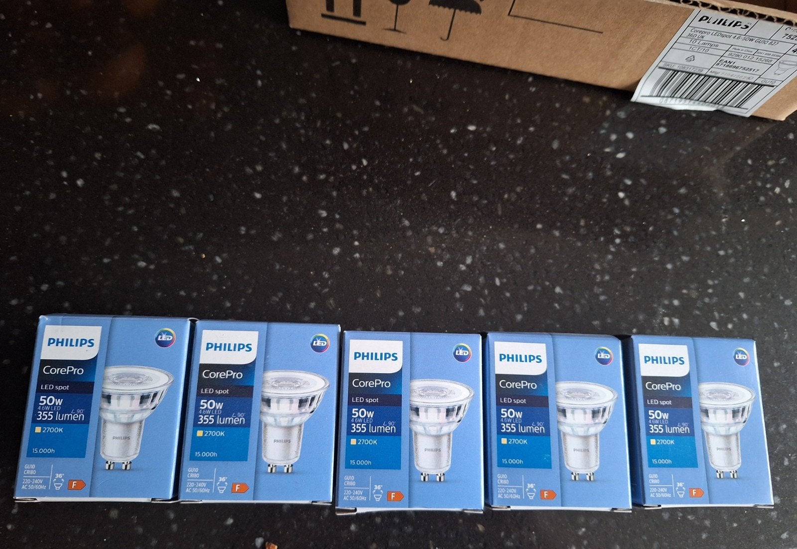 5 Philips CorePro LED spots 4.6W - 50W, GU10, 2700K, Ophalen of Verzenden, Nieuw, GU10, Philips