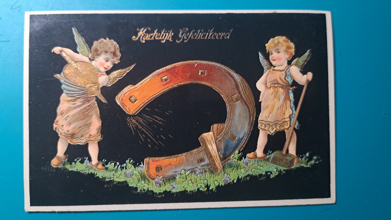 Cupido engelen hoefijzer blaasbalg smeden 1912, Ophalen of Verzenden, Voor 1920, Ongelopen