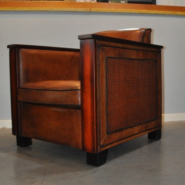Schapenleren fauteuil model Calais, Gebruikt, Ophalen of Verzenden, 50 tot 75 cm, Hout