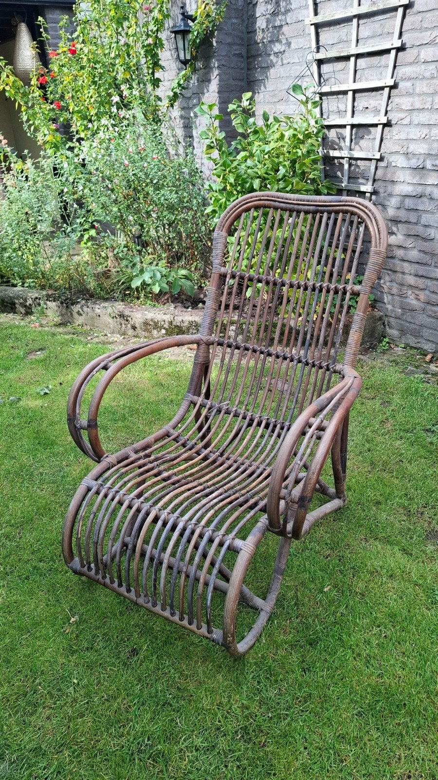 Vintage rotan tuinstoel, Ophalen of Verzenden, Gebruikt, Rotan