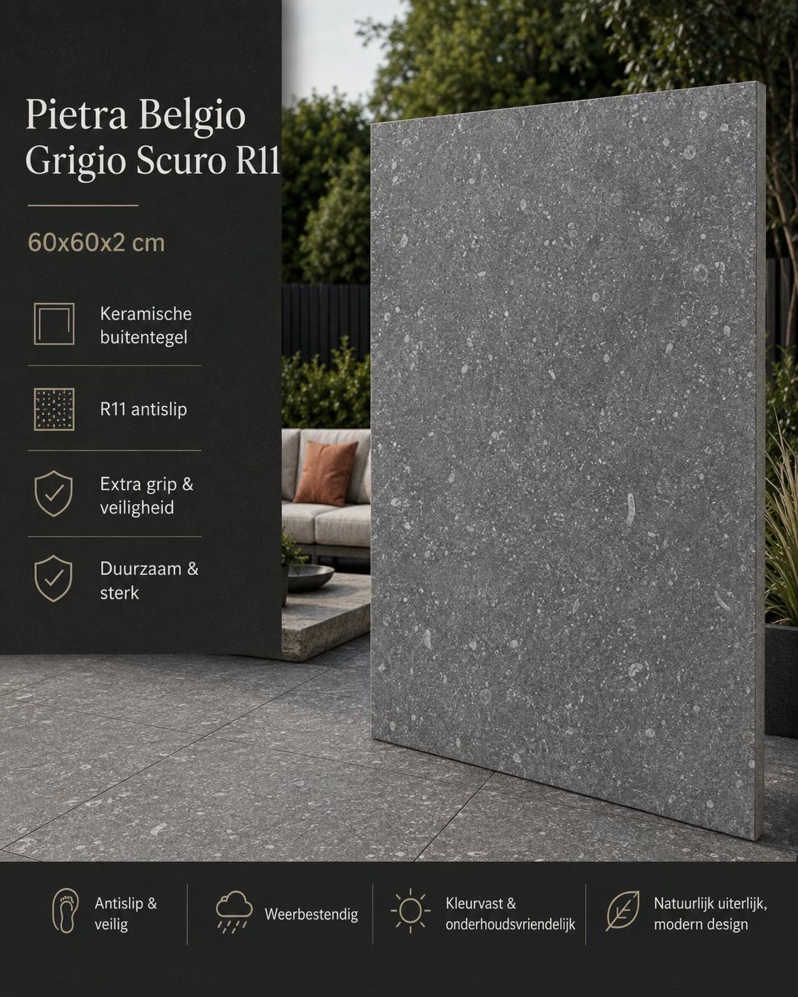 Pietra Belgio Grigio Scuro R11, Ophalen of Verzenden, Nieuw, Keramiek, Terrastegels