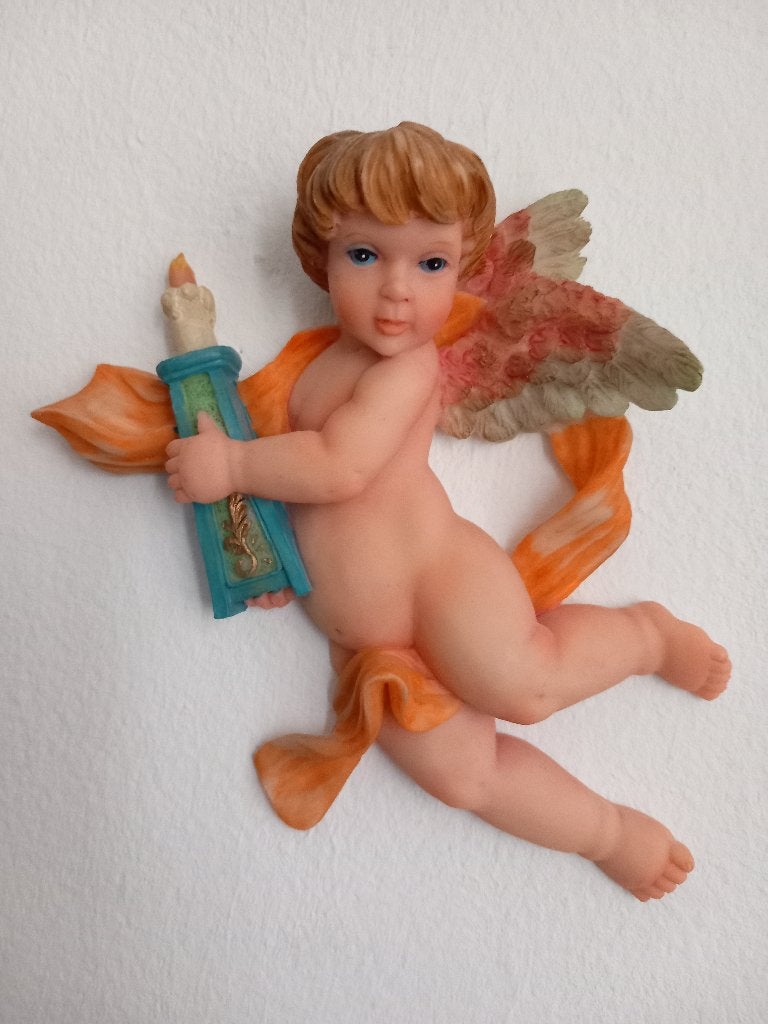 Muurdecoratie Engel met kaars, Verzamelen, Beelden en Beeldjes, Ophalen, Zo goed als nieuw, Religie
