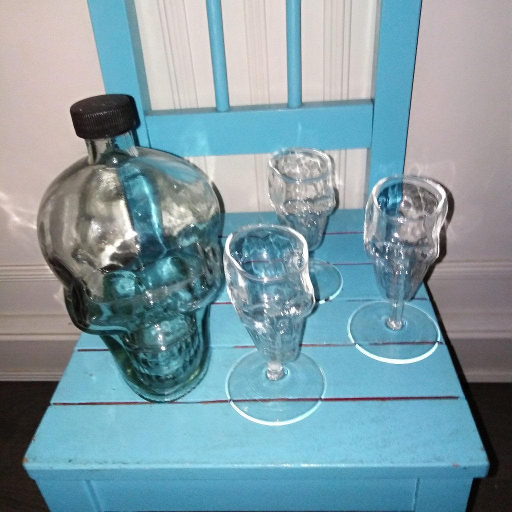 Skull schedel shot glaasjes en borrelglaasjes en een fles, Ophalen, Gebruikt, Overige typen