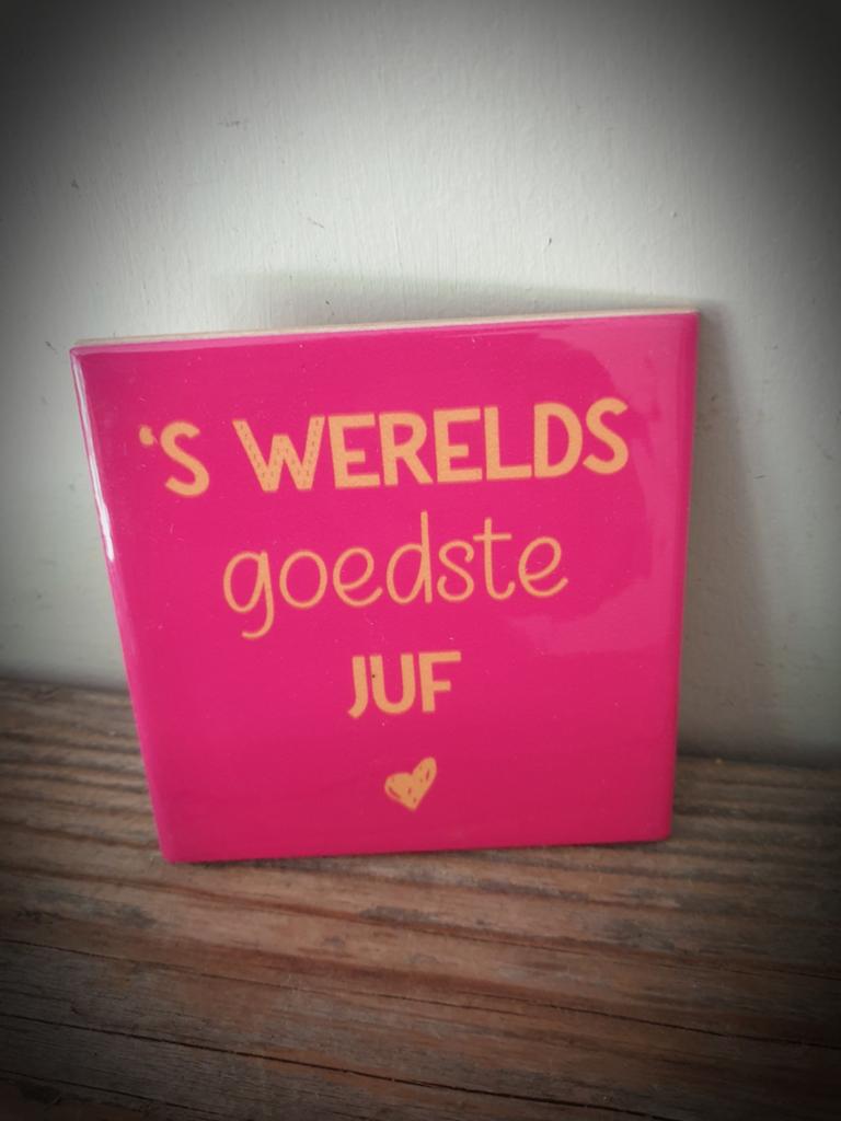 Tekst tegel met spreuk " 's werelds goedste juf", Huis en Inrichting, Woonaccessoires | Tekstborden en Spreuken, Ophalen of Verzenden