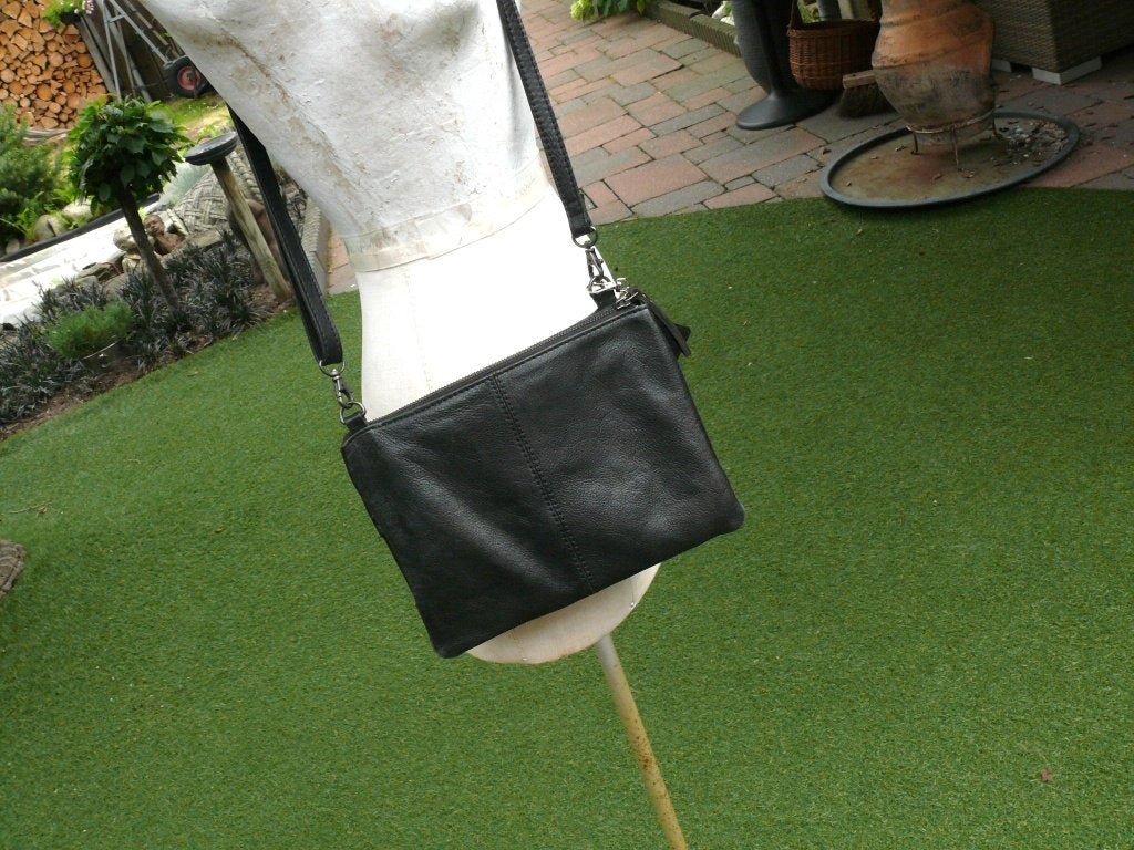 Bear Bags zwarte lederen tas als nieuw, Ophalen of Verzenden, Zo goed als nieuw, Zwart, Schoudertasje