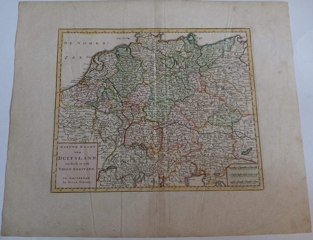 Nieuwe Kaart van Duitsland verdeelt in zyn Thien Kreitzen, Antiek en Kunst, 28 cm, 34 cm, Cartografie, Ophalen of Verzenden