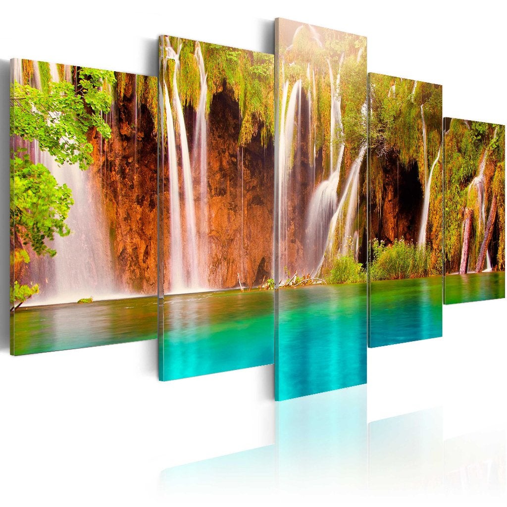 731 Waterval Paradijs 5 Luik Canvas Schilderij 200x100 Nieuw, Ophalen of Verzenden