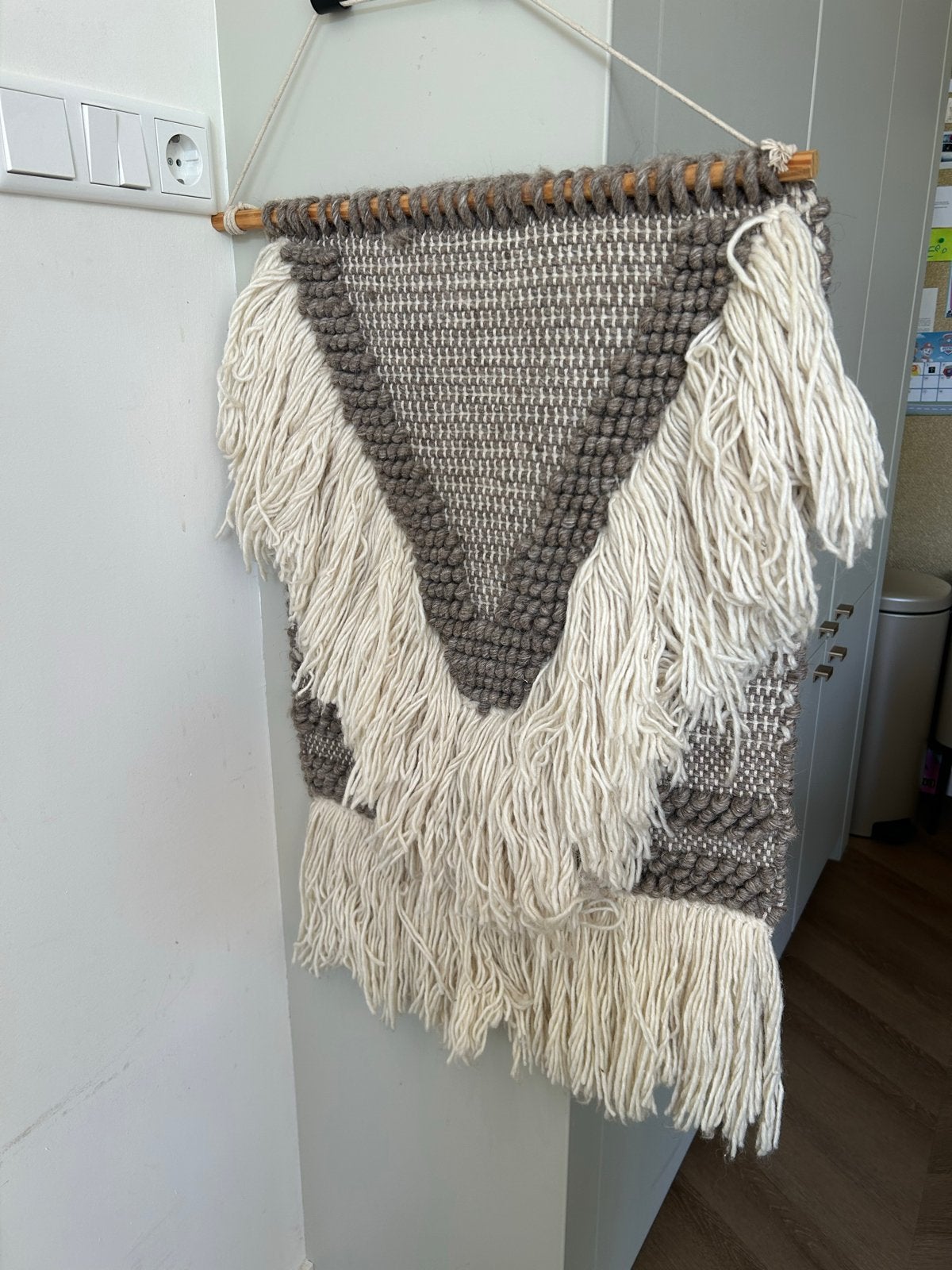 Boho wandkleed met frankes - Grijs/Crème, Huis en Inrichting, Ophalen, Gebruikt, Boho, Meerkleurig