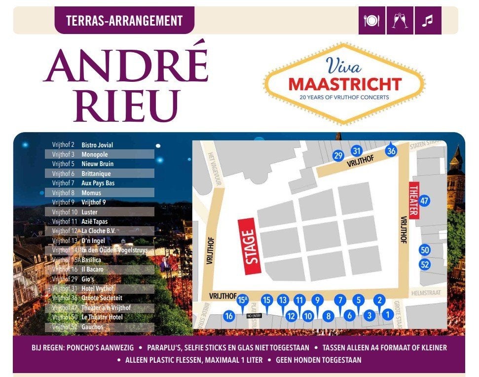 Andre Rieu terrasarrangement hotel Vrythof, Tickets en Kaartjes, Twee personen, Juli