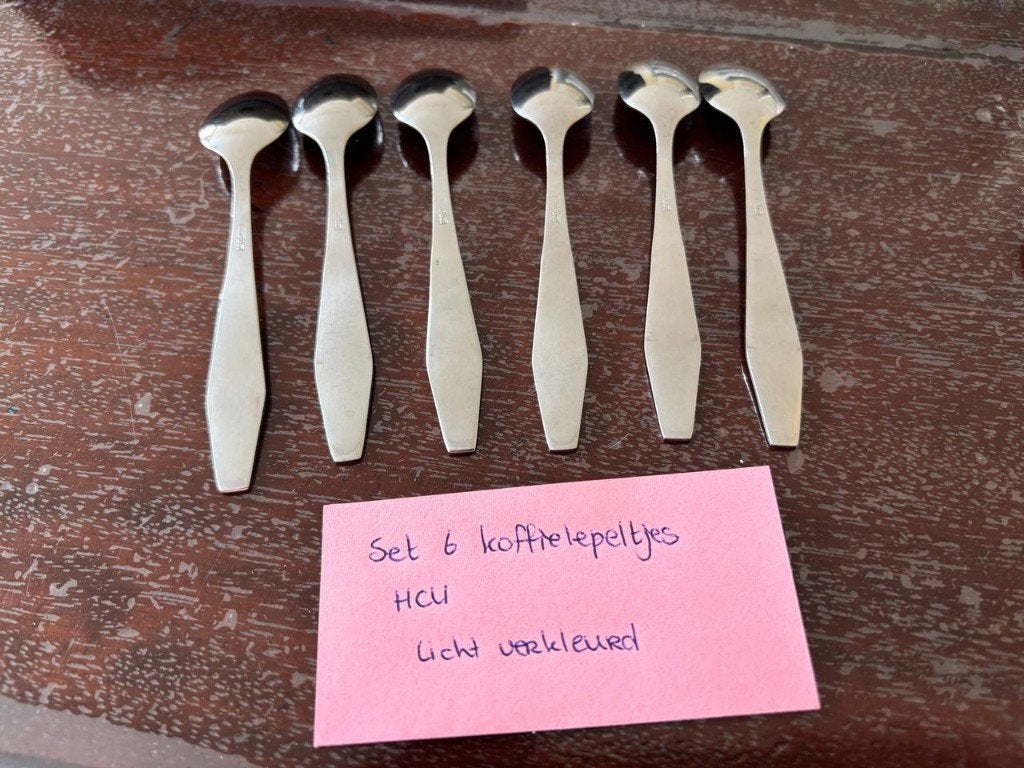 Boerenbont set 6 koffielepeltjes HCU oude bestek Boerenbond, Overige materialen, Gebruikt, Ophalen of Verzenden, Overige merken