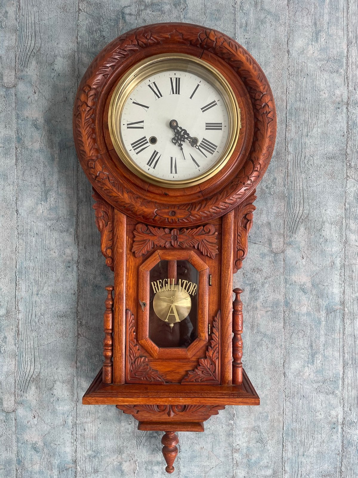 Antieke houten wandklok - Regulator, Ophalen of Verzenden