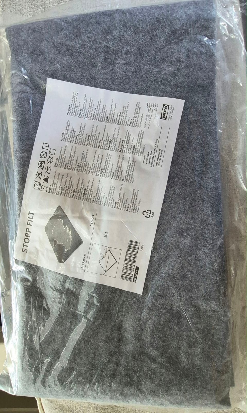 IKEA STOPP FILT Antislip Onderkleed 165x235 cm, 150 tot 200 cm, Ophalen of Verzenden, Grijs, Rechthoekig