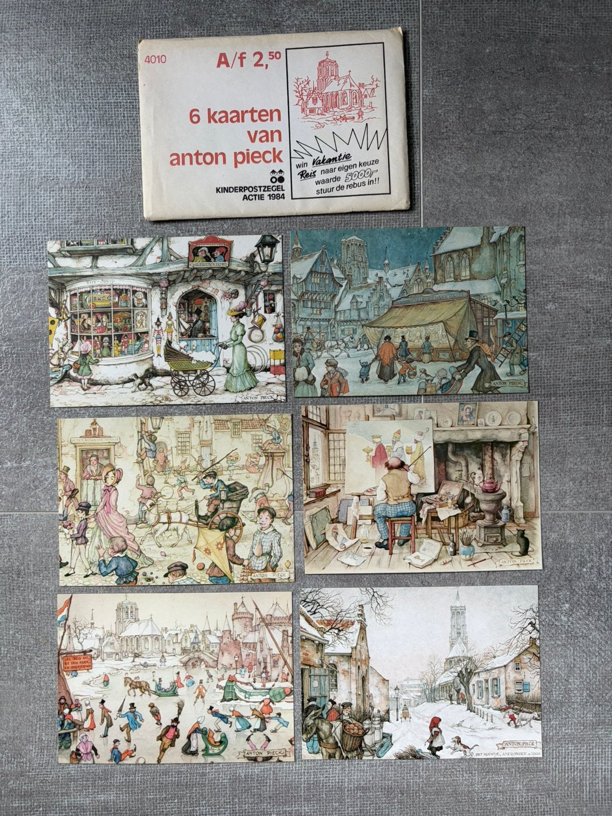 Anton Pieck 6 Kaarten, Verzenden, 1980 tot heden, Zo goed als nieuw, Overige onderwerpen
