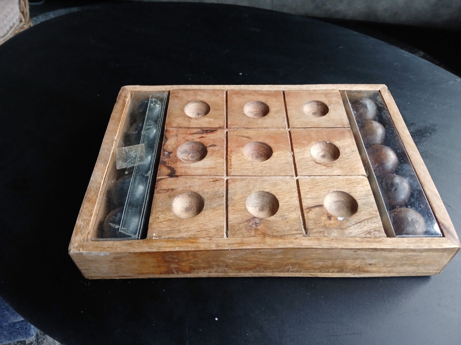 Houten bordspel met knikkers, Een of twee spelers, Ophalen of Verzenden, Gebruikt