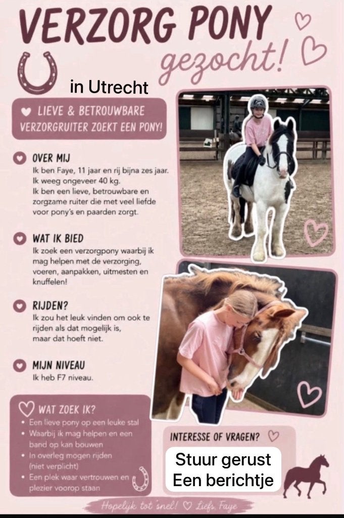 Verzorgpony gezocht / verzorger aangeboden, Ophalen, Nieuw