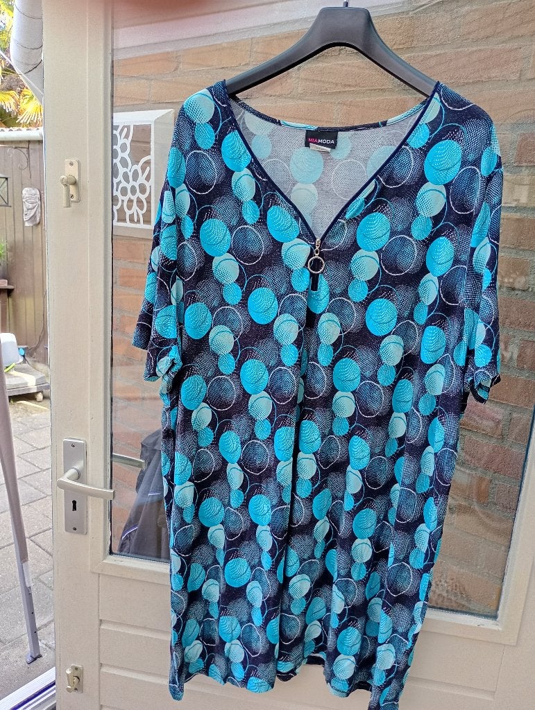 Prachtige TUNIEK/JURK maat 58 MIA MODA, Blauw, Blouse of Tuniek, Ophalen of Verzenden, Zo goed als nieuw