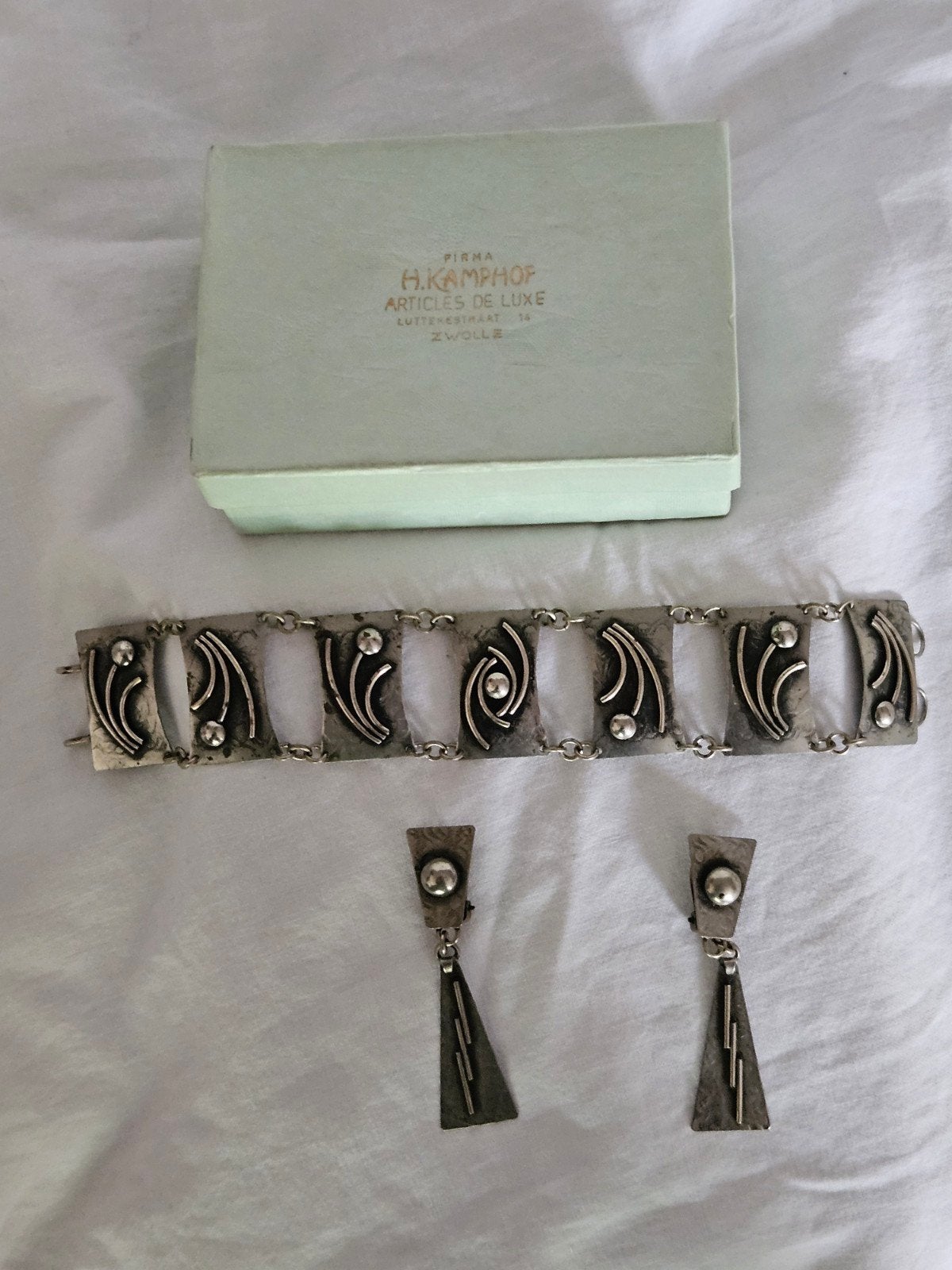 Vintage Armband en Oorbellen Set, Sieraden, Tassen en Uiterlijk, Antieke sieraden, Ophalen of Verzenden, Zilver