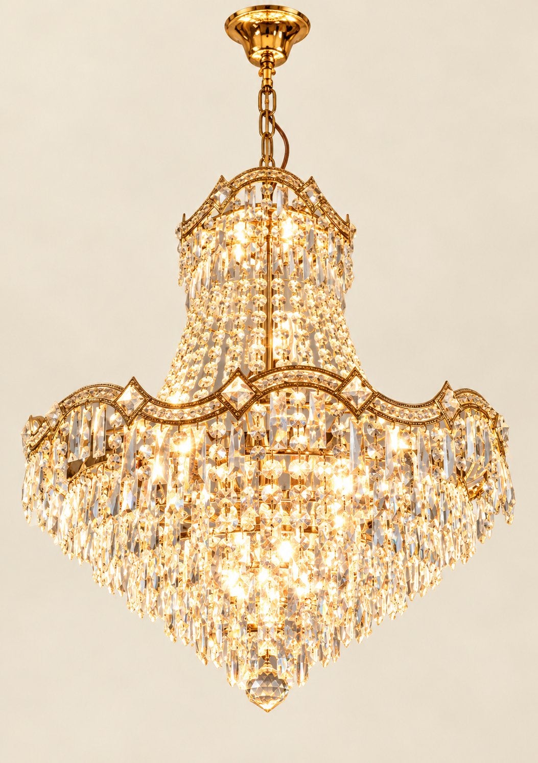 Prachtige Italiaanse vintage kristallen kroonluchter, Ophalen of Verzenden, Zo goed als nieuw, Glas, Design vintage hollywood regency