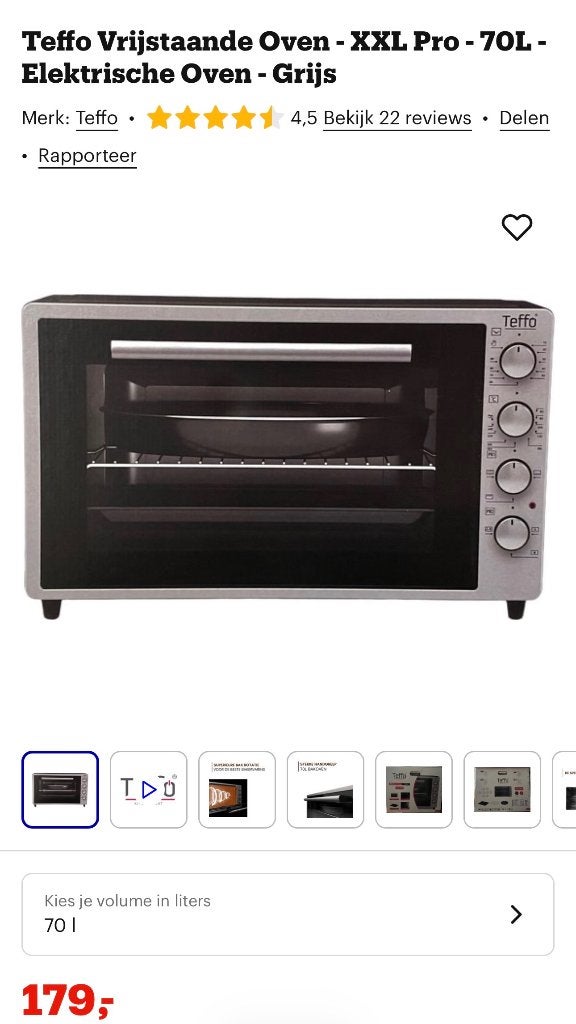 Vrijstaande oven Teffo, Witgoed en Apparatuur, Ovens, Ophalen, Minder dan 45 cm, Overige merken, Zo goed als nieuw