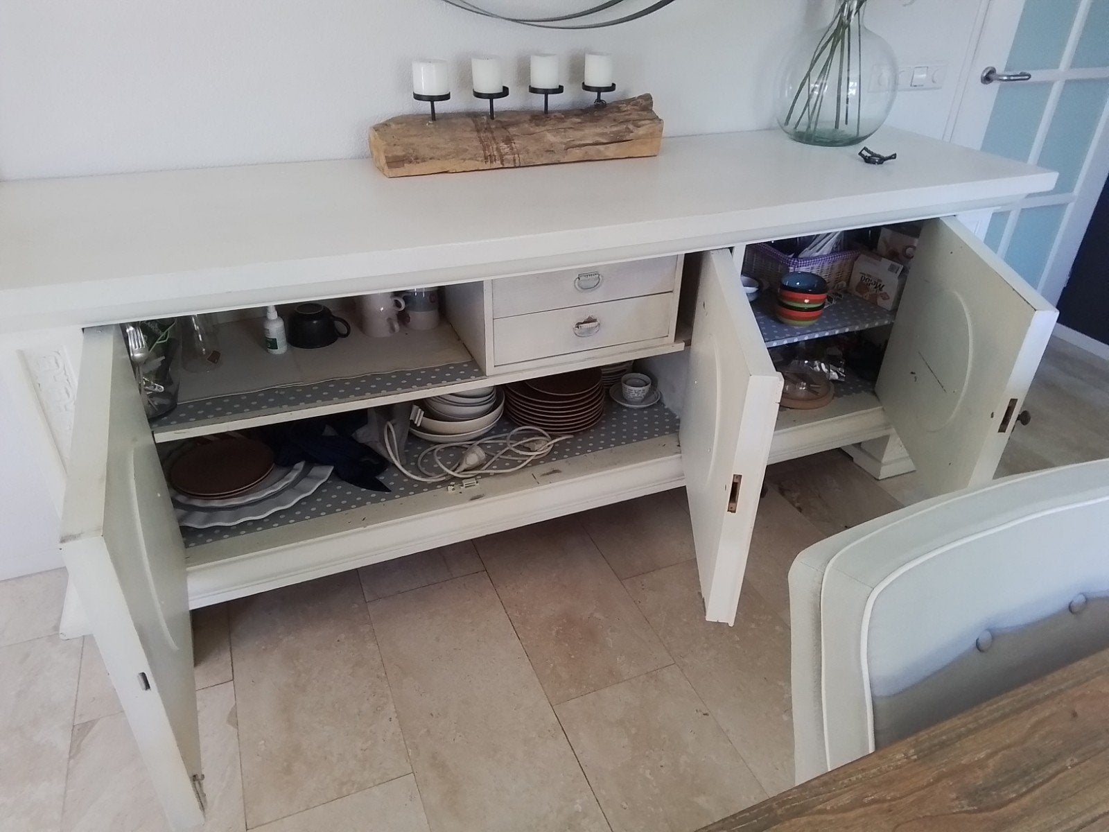 Wit dressoir met deuren en planken - 235x63x92 cm, Ophalen, Klassiek, 200 cm of meer, Overige houtsoorten