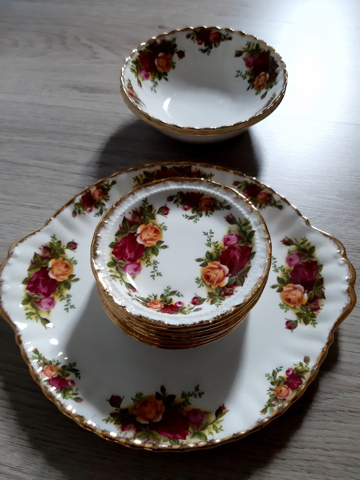 Royal Albert Old Country Roses schaal en 6 bordjes, Antiek en Kunst, Ophalen of Verzenden