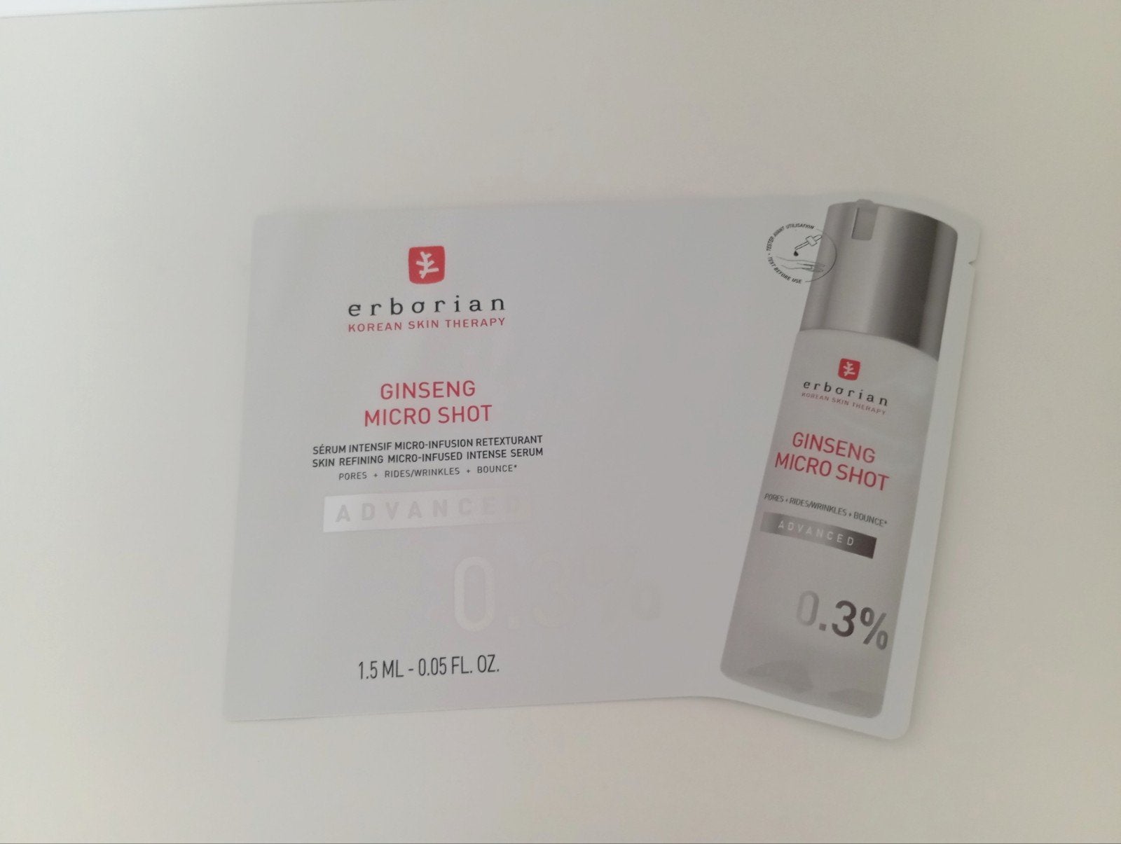 New Erborian Ginseng Micro Shot Serum Advanced sample 1,5ml, Ophalen of Verzenden, Nieuw, Gehele gezicht