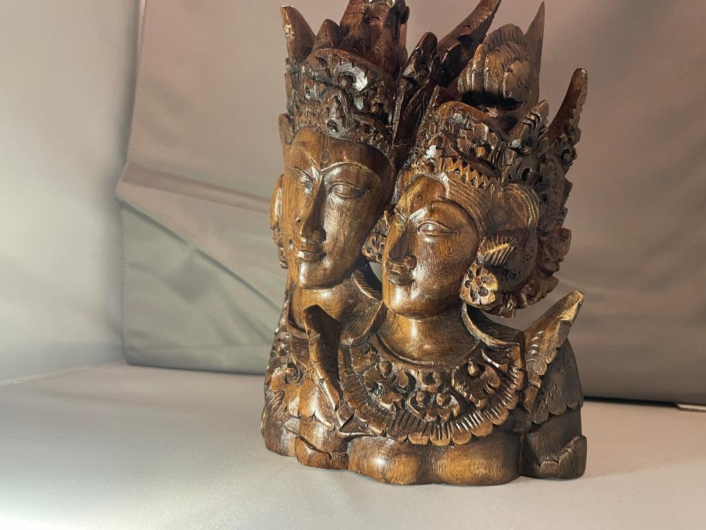 Klein houten beeld Rama en Sita (Hindoe), 20cm hoog, Ophalen of Verzenden