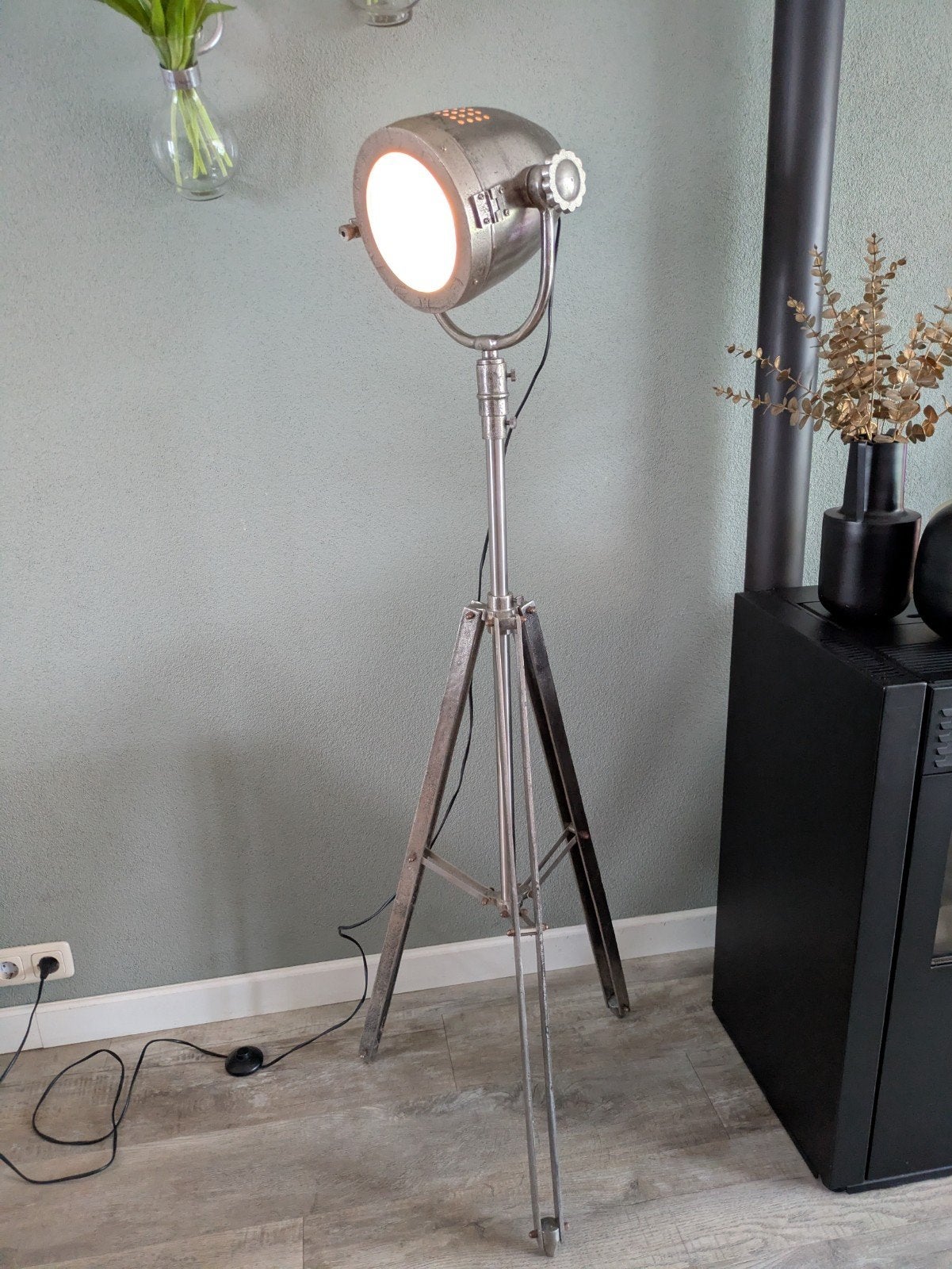 Industriële Vloerlamp met Statief - Vintage Stijl, Huis en Inrichting, Ophalen, Gebruikt, E27 (groot), 150 tot 200 cm