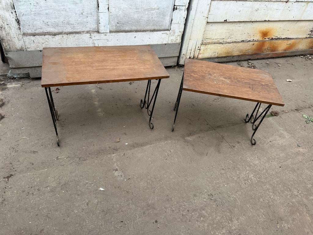 Set van 2 nostalgische vintage antieke bijzettafeltjes, Ophalen, Minder dan 45 cm, Minder dan 55 cm, Gebruikt