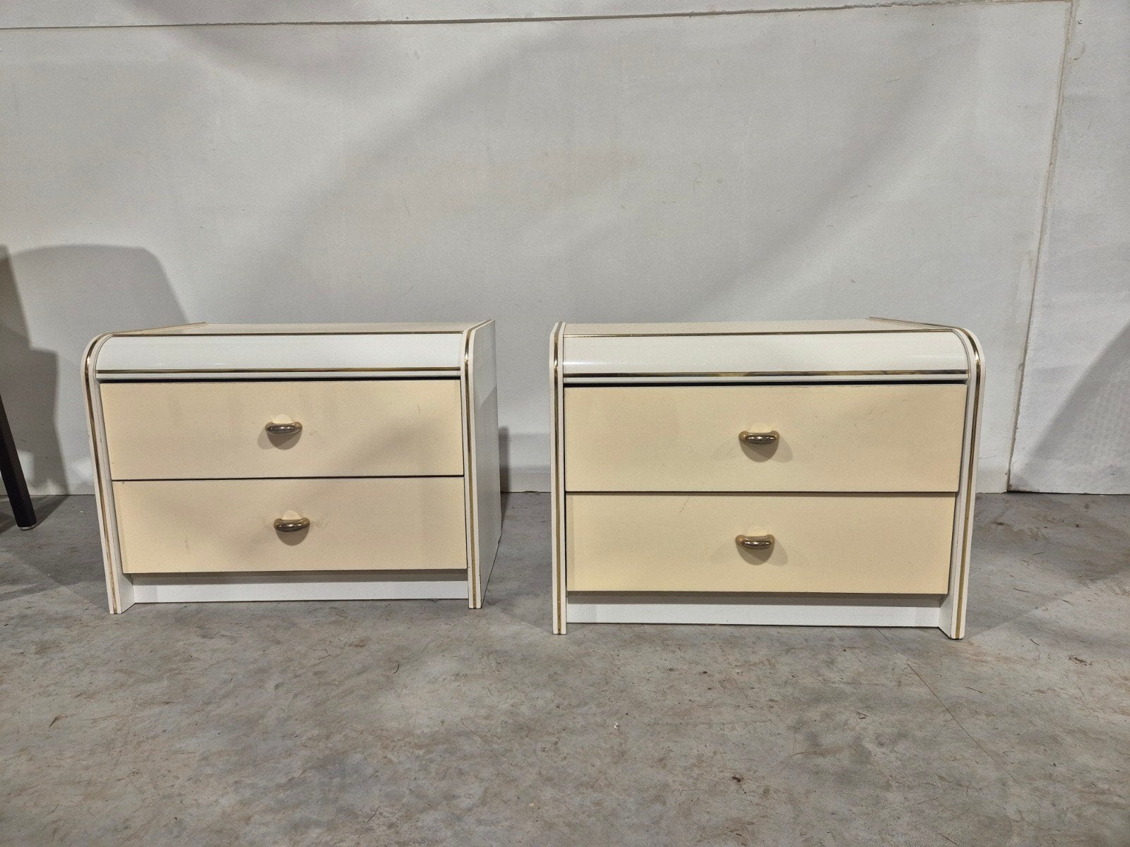 2 vintage jaren 80 lade kastjes regency art deco revival. , Huis en Inrichting, Slaapkamer | Nachtkastjes, Ophalen, Minder dan 45 cm