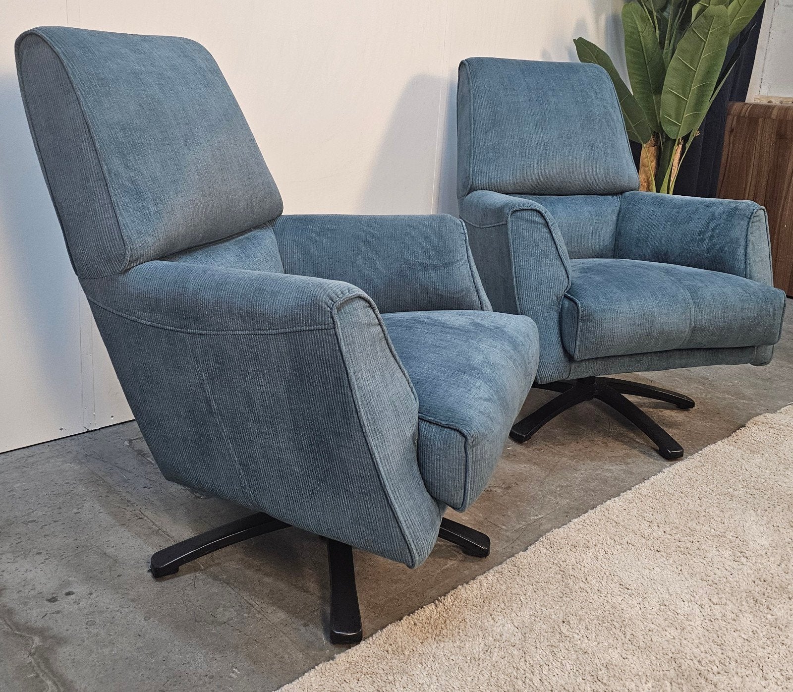Set van 2 Henders & Hazel Rib Draaifauteuils Blauw Fauteuil, Verzenden, 75 tot 100 cm, Tweelingenlaan 106, Stof